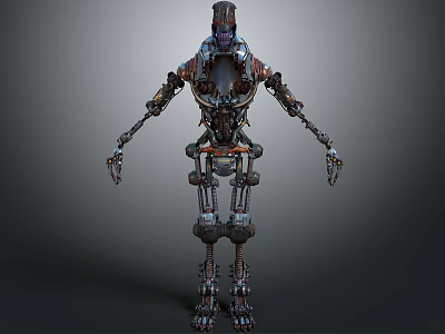 Mechanical Robot Character With Complex Metallic Structure And Articulated Limbs Industrial Sci Fi Design 3d model