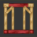Red And Yellow Wooden Cubic Frame Structure With Support Beams And Base