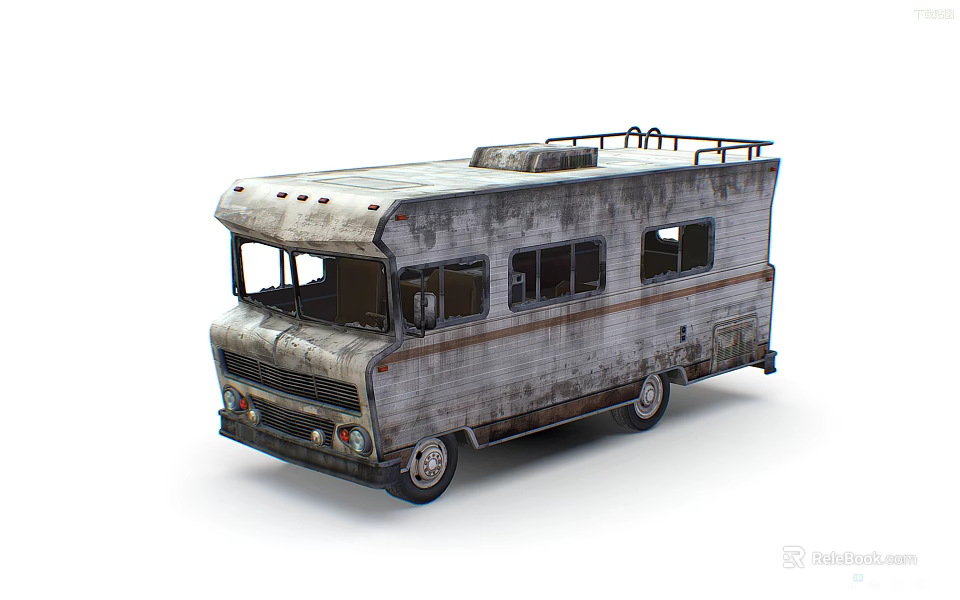 Vintage Metal RV With Roof Rack And Windows For Travel Journeys 3d model 