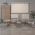 Modern Conference Table Interior With Chairs Projector Whiteboard And Plant