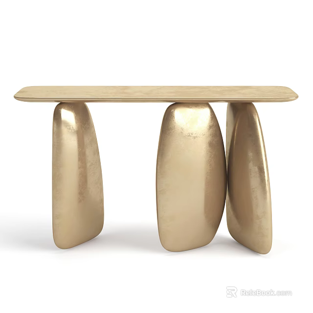 Golden Modern Console Table With Irregular Support Pillars And Smooth Tabletop 3d model