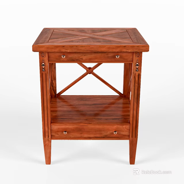 Wooden Side Table with Cross Pattern Top Drawer and X Shaped Legs 3d model 