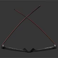 Stylish Black Rectangular Glasses With Red Accent Temple Arms Placed On Dark Reflective Surface