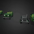 Two Green Vintage Open Top Jeeps With Headlights And Wheels