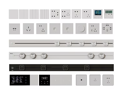 Modern White And Black Switch Panels With Various Sockets Switches And Digital 3d model