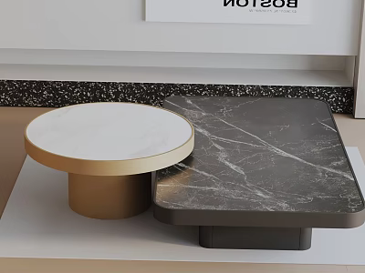 Modern Coffee Table Set With Round White And Rectangular Black Marble Tops Gold Black Bases 3d model