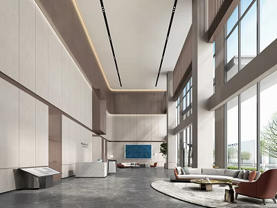 Modern Service Hall Interior With Spacious Space And Large Windows 3d model