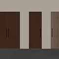 Textured Dark Brown Wooden Double Doors with Metal Handles in Contemporary Interior Space