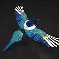 Colorful Flying Bird With Blue White Golden Spread Wings In Flight