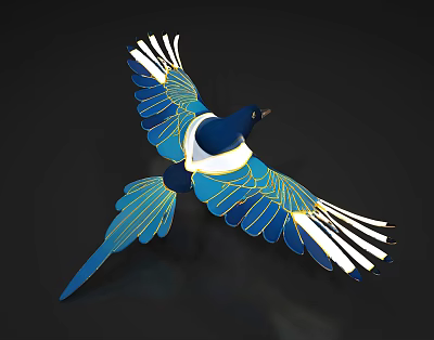 Colorful Flying Bird With Blue White Golden Spread Wings In Flight 3d model