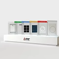 Sharp Household Appliances Display With Color Coded Panels And Various Models