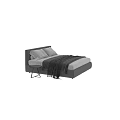 Modern Double Bed With Upholstered Headboard White Pillows And Gray Throw Blanket