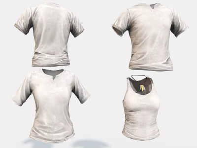 White Short Sleeve T Shirts and Sleeveless Tank Top Clothing Styles 3d model