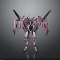 Futuristic Mechanical Robot Character With Pink White Armor Wings And Weapons