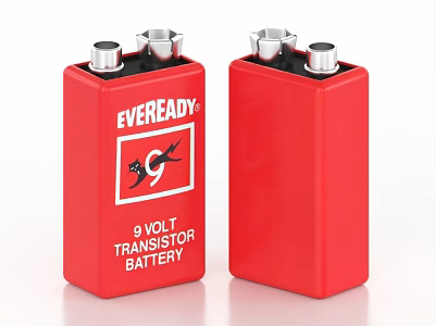 Two Red EVEREADY 9 Volt Transistor Batteries for Daily Use 3d model