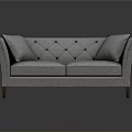Modern Gray Tufted Sofa With Two Decorative Pillows And Wooden Legs