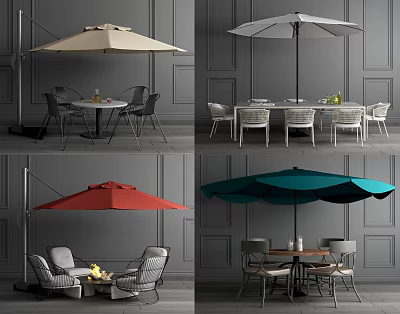 Outdoor Table with Colorful Umbrella and Modern Chairs for Patio Use 3d model