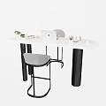Modern Bar Counter Featuring White Countertop Black Legs Gray Stools Laptop Green Plant Stationery Cup