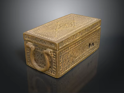 Decorative Brass Storage Box With Intricate Carved Patterns And Ring Handle 3d model
