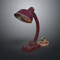 Vintage Red Table Lamp With Curved Arm And Orange Power Cord