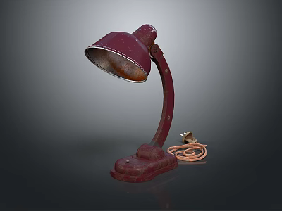 Vintage Red Table Lamp With Curved Arm And Orange Power Cord 3d model