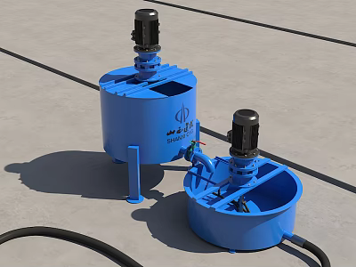 Blue Industrial Mixing Tanks With Electric Motors And Stands Shuangyu Brand Equipment Featuring Connecting Hoses 3d model