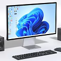 Modern Desktop Computer Setup With Monitor Blue Screen Speakers Keyboard And Mouse