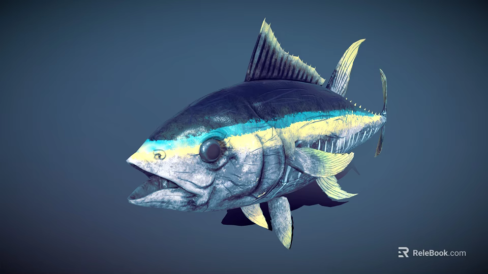 Vibrant Blue And Silver Tuna Fish With Yellow Fins And Large Eyes In Marine Habitat 3d model 