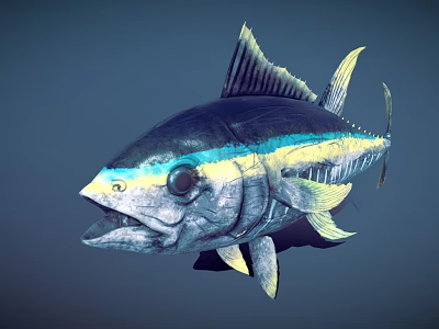 Vibrant Blue And Silver Tuna Fish With Yellow Fins And Large Eyes In Marine Habitat 3d model