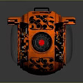 Orange Spherical Device with Black Handles Black Dot Patterns Transparent Window and Futuristic Mechanical Design