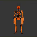 Orange Mechanical Robot Character With Antenna Standing On Gray Background Mechanical Design 3d model