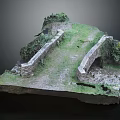 Ancient Stone Bridge Scene Model With Grass Covered Ground Stone Walls And Lush Vegetation