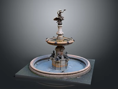 Ornate Garden Decorative Fountain With Multi Tiered Design Circular Basin And Top Statue 3d model
