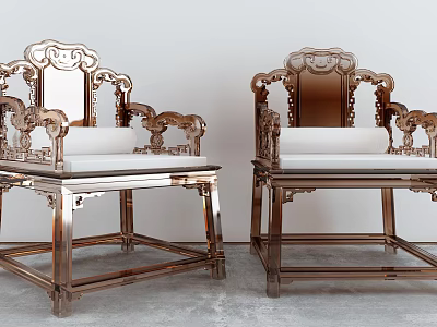 Ornate Carved Armchair With Brass Frame And White Cushion Classic Design 3d model