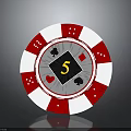 Red White Round Poker Chips With Number 5 And Card Suits As Household Supplies
