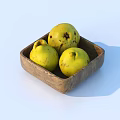 Ripe Yellow Fruits in a Handcrafted Wooden Bowl on Clean White Background