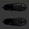Black High Top Leather Shoes With Lace Up Design And Thick Sole