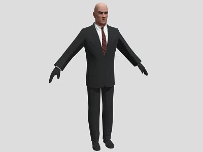 Bald Man in Black Suit with Red Tie and Black Gloves Arms Outstretched 3d model