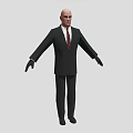 Bald Man in Black Suit with Red Tie and Black Gloves Arms Outstretched