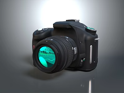 Professional Digital Camera With Black Body And Green Lens Reflection 3d model