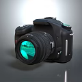 Professional Digital Camera With Black Body And Green Lens Reflection