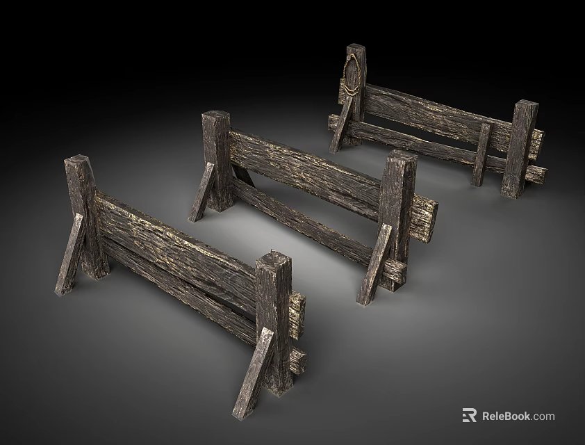 Three Rustic Stone And Wood Fences With Handcrafted Design Details 3d model 