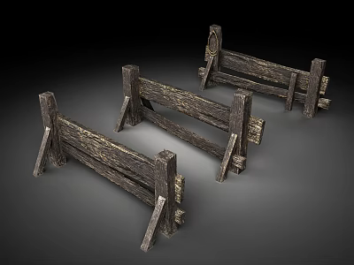 Three Rustic Stone And Wood Fences With Handcrafted Design Details 3d model