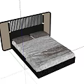 Modern Double Bed With Black Slatted Headboard And Rattan Panel Details