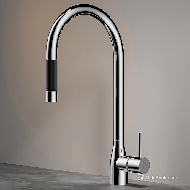 Modern Stainless Steel Kitchen Faucet With Sleek Curved Spout And Single Handle Design 3d model 
