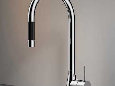 Modern Stainless Steel Kitchen Faucet With Sleek Curved Spout And Single Handle Design 3d model