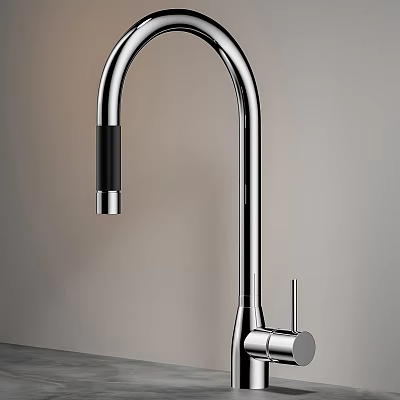 Modern Stainless Steel Kitchen Faucet With Sleek Curved Spout And Single Handle Design 3d model