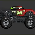 Red And Black Monster Truck With Scorpion Graphic Sting And Large Tires