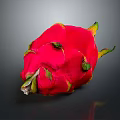 Vibrant Red Dragon Fruit With Fresh Green Leaves On Dark Background