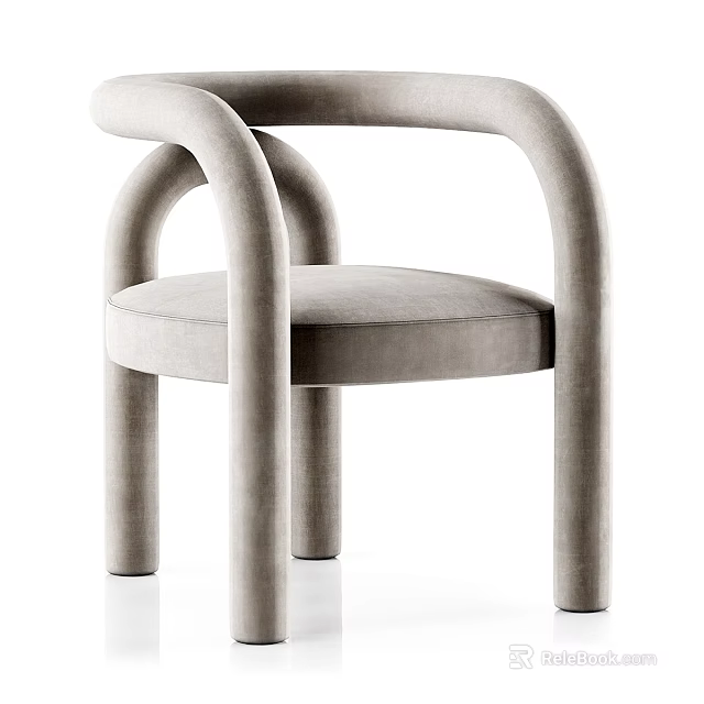 Light Gray Velvet Leisure Chair With Curved Armrests And Modern Minimalist Design 3d model 